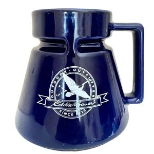 Eddie Bauer Cobalt Blue Ceramic Wide Base Non-Tip Commuter Mug Goose Logo 5in‎